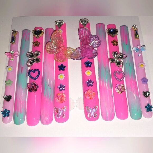 Hand crafted custom luminous 5XL long acrylic press on nails sz Xs - Picture 5 of 10